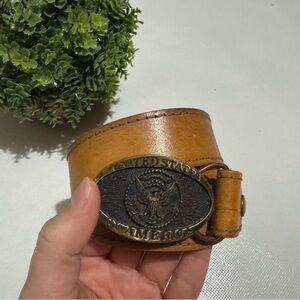 Vintage United States of America Brass Belt Buckle Heritage Mint Leather Belt 32